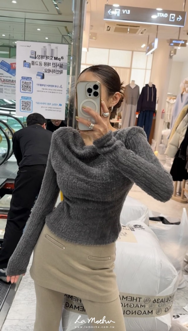 女人味馬海毛垂領上衣